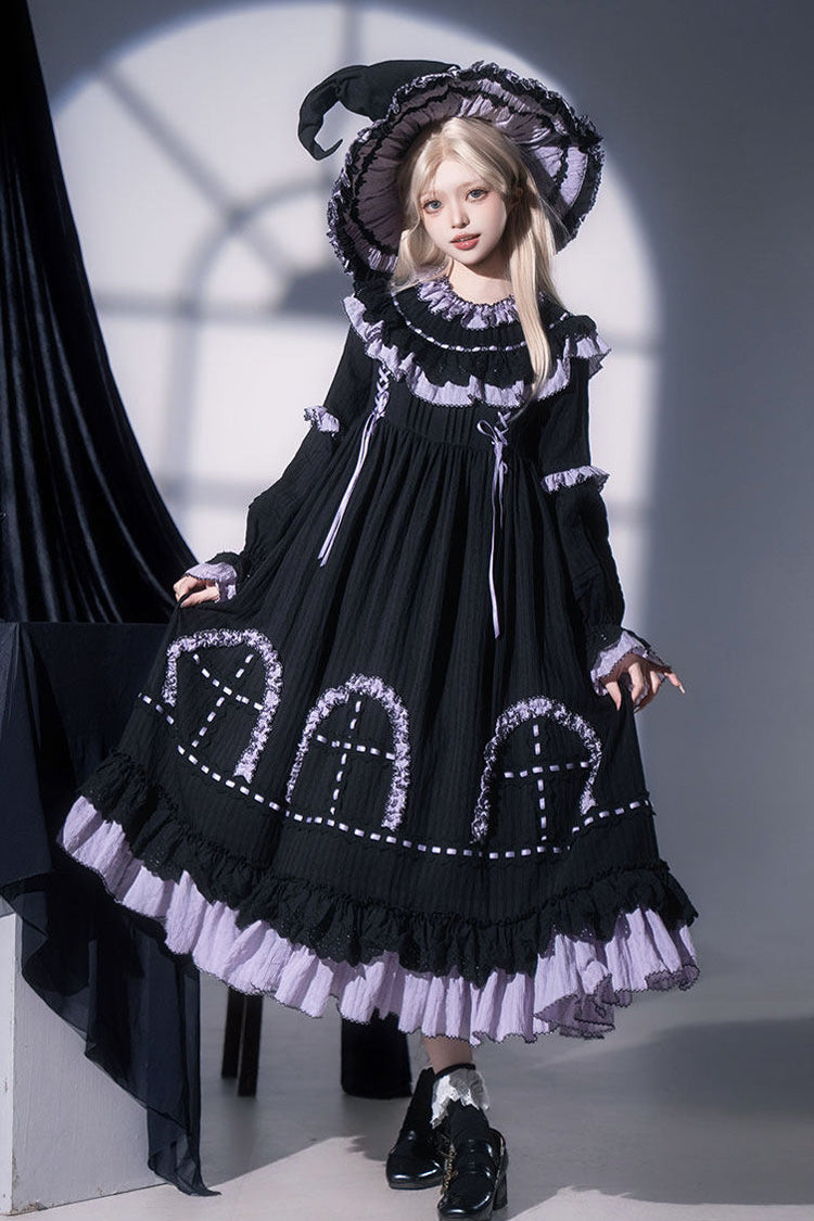 Twin Lilian - Round Collar Long Sleeves Double-Layered Ruffled Bow Lace-Up Gothic Lolita Dress - image 3