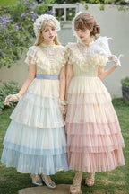 Sincere Vow - Edwardian Collar Short Sleeves Ombre Multi-Layered Ruffled Embroidered Sweet Lolita Dress - image 8