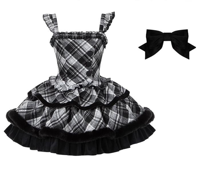 Snow Night Serenade - Fluffy Plaid Kawaii Lolita JSK, Reversible Cape and Accessories - image 38
