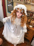Blue Lace-Trim Long-Sleeve Lolita OP Dress with Ruffles - image 5