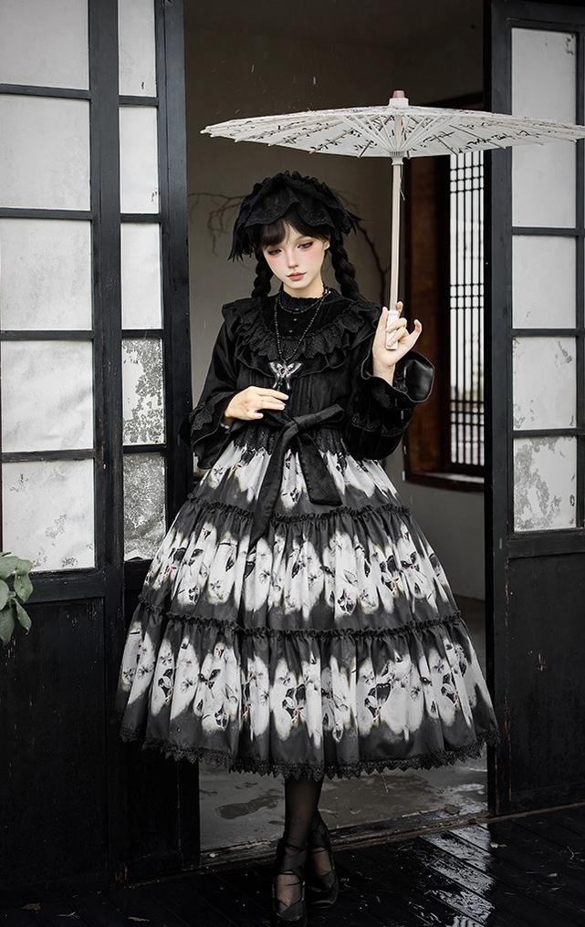 Dead Leaf Butterfly Gothic Lolita JSK and OP Dress Set - image 18