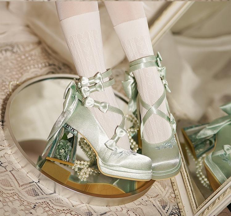Glass Floral House - Elegant Lolita Shoes, Transparent Heels with 3D Floral - image 4