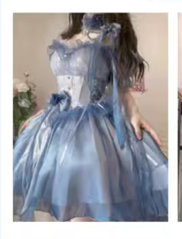 Elegant Gradient Dark Blue Lolita Prom Dress Set - image 9