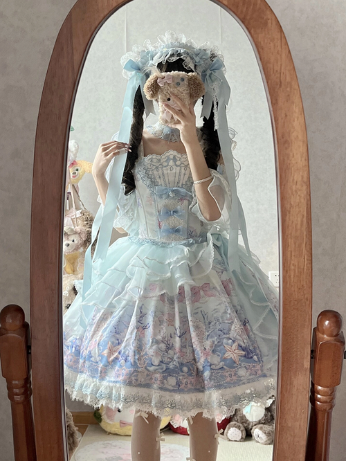 Blue Pearl Marine Print Lace-Trimmed Sweet Lolita JSK - image 2