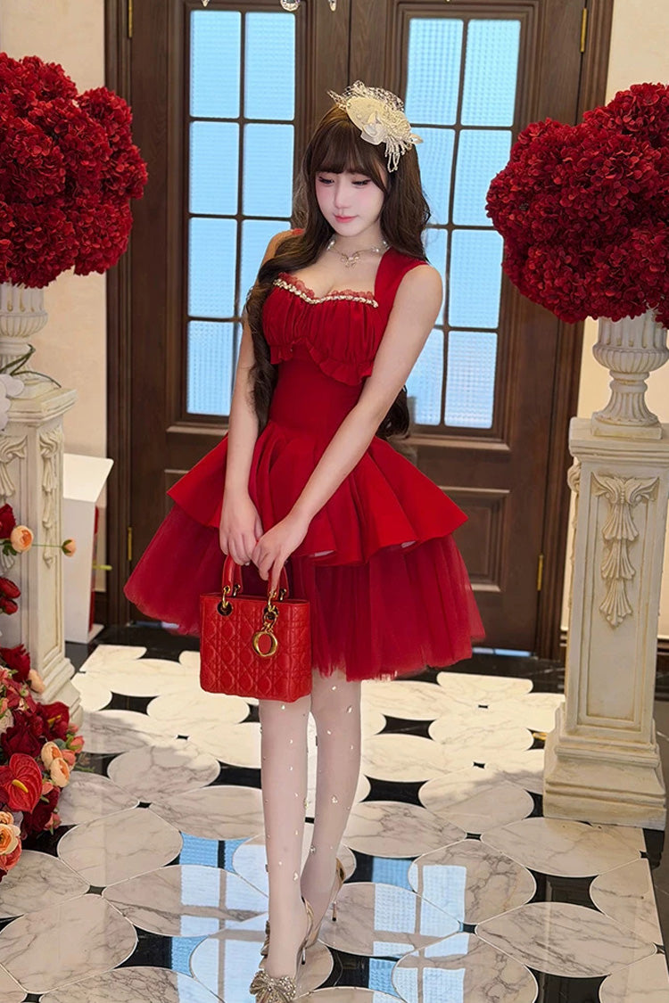 Romantic Rose - Square Collar Sleeveless Ruffled Classic Ballet Lolita Dress - image 14