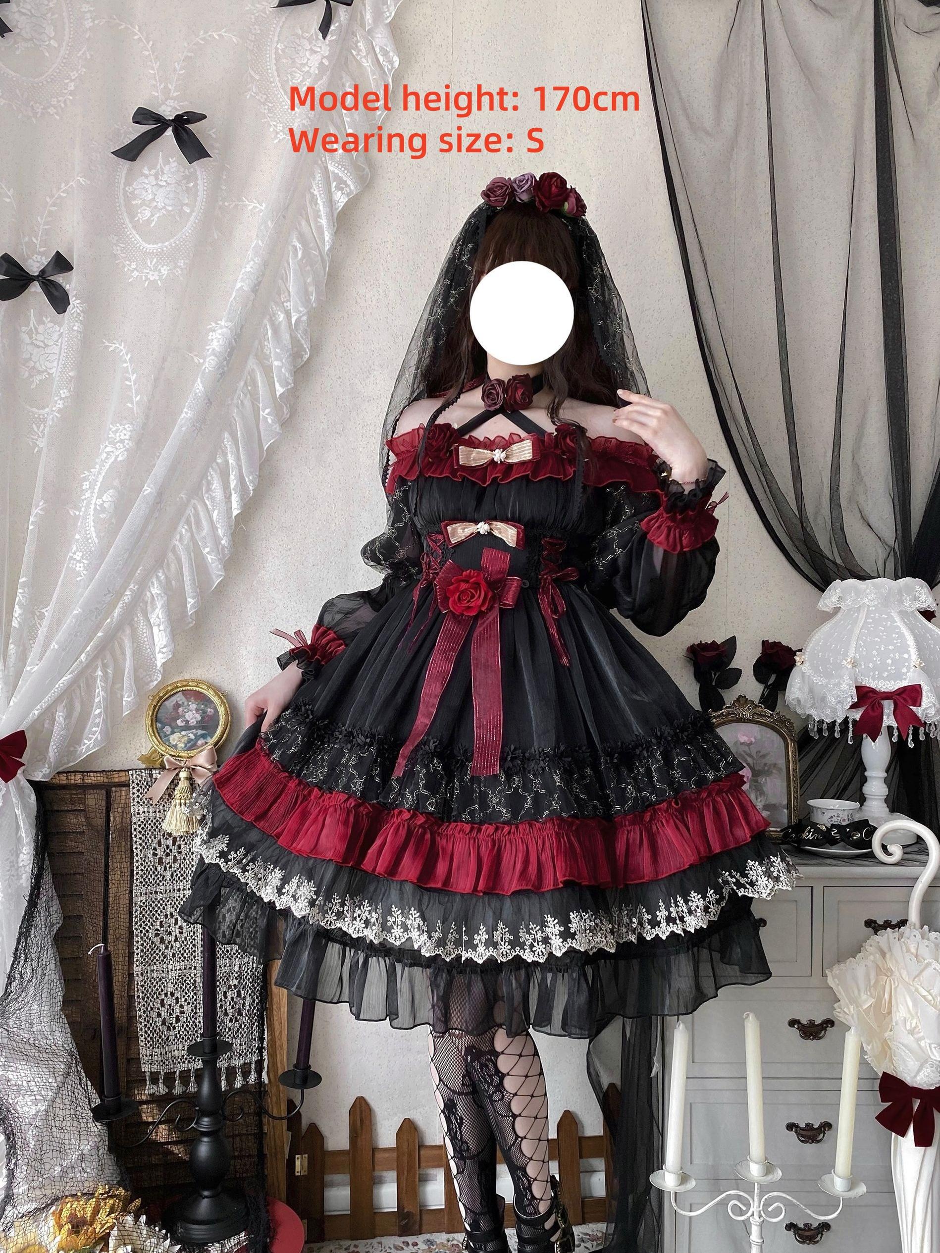 Night of Berea Gothic Lolita OP Dress in Black and Red - image 12