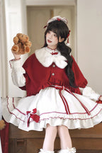 Red Vow - Sweet Lolita Long-Sleeve OP Dress in Red & White - image 6