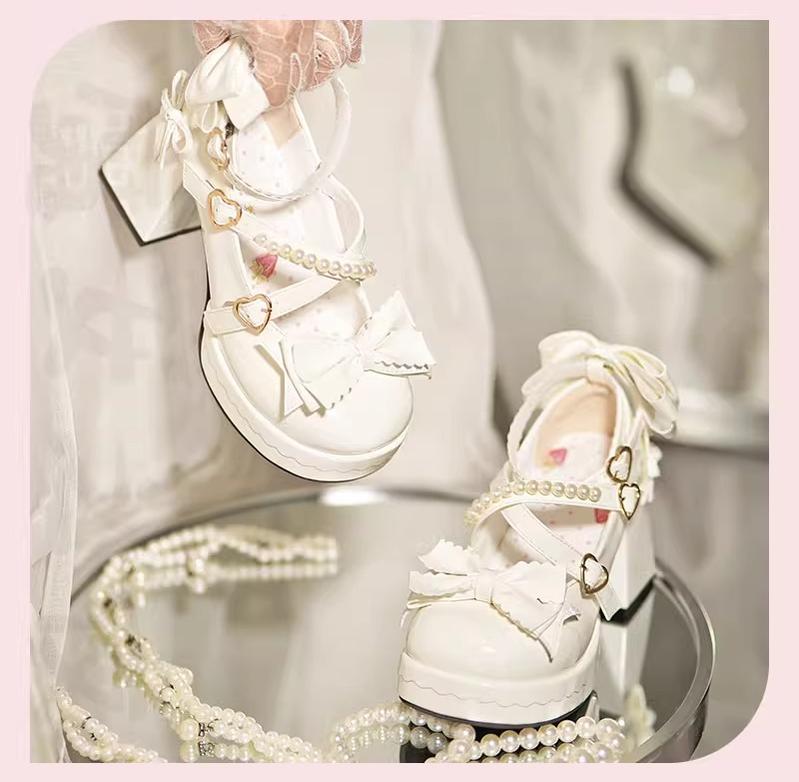 Crush Complex - Sweet Lolita Heel Shoes, Pearls & Bows - image 12