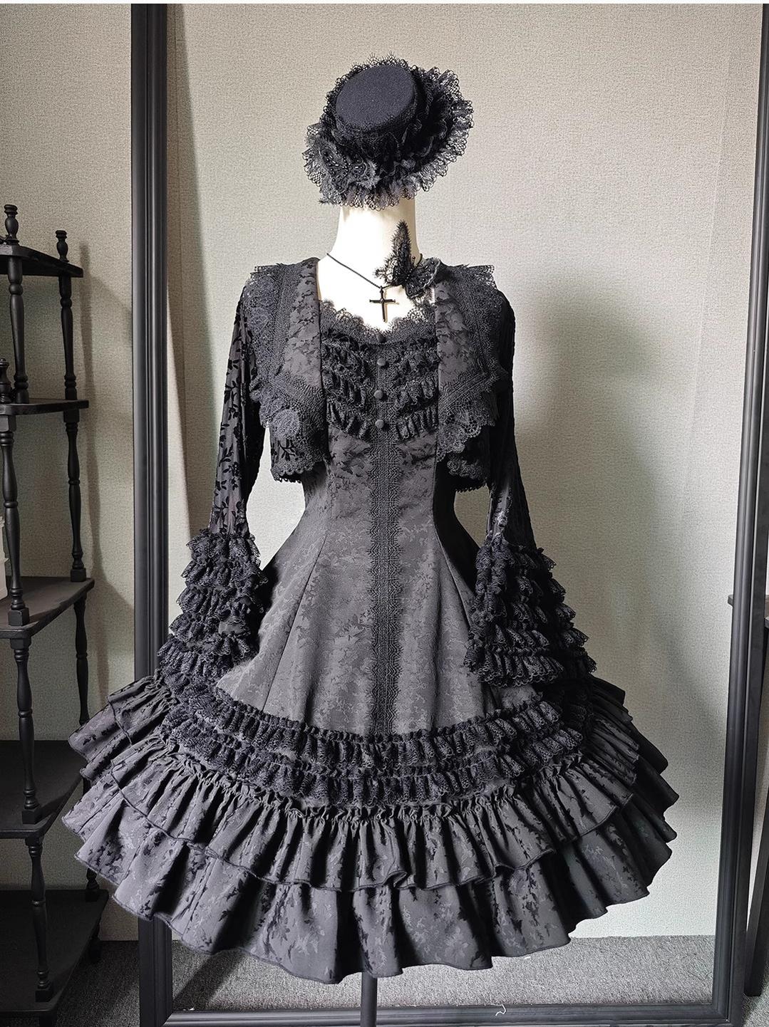 Six-Panel Gothic Lolita JSK Dress with Tiered Ruffles - image 20