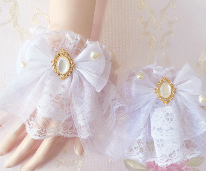 Sakura Home - Sweet Lolita Handmade Lace Bows Cuffs - image 7