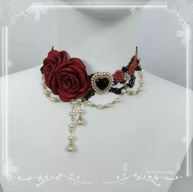 Elegant Lolita Necklace Rose Gemstones and Pearl Necklace - image 1