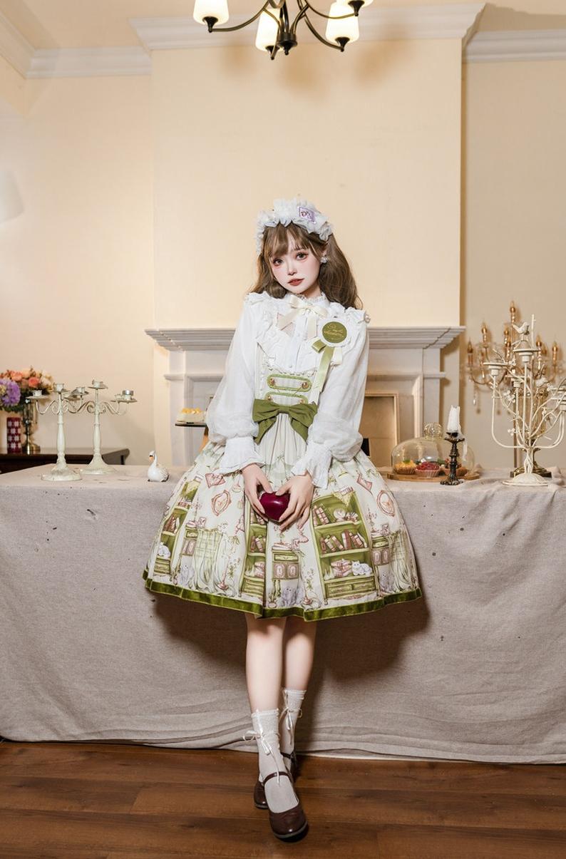Aurora's Bookroom - Classic Lolita Bust-support JSK Dress with Bookstore Print - image 7