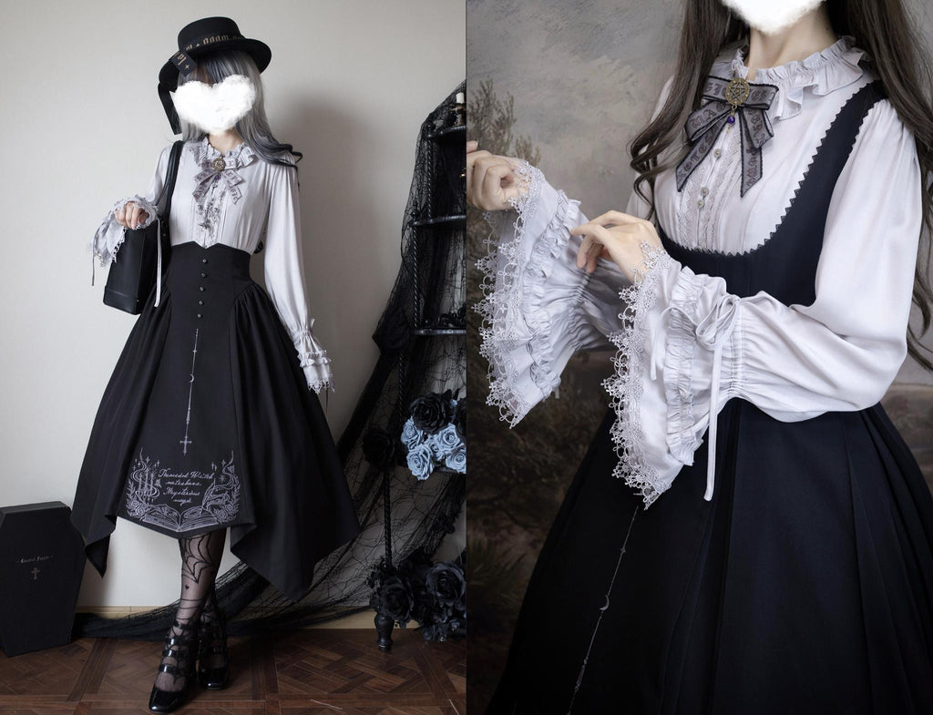 Witch Notes - Gothic Lolita Embroidered Dress Suit, Cross and Rose Print - image 13