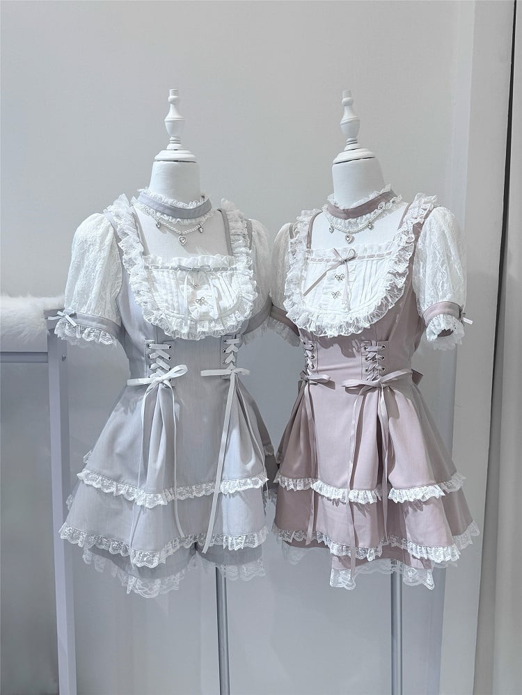 Shirohato Gray and White Ryousangata Dress Choker and Shorts Set - image 3