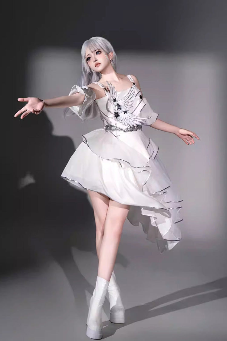 Silver Wings - Futuristic Punk Lolita JSK Dress Set - image 2