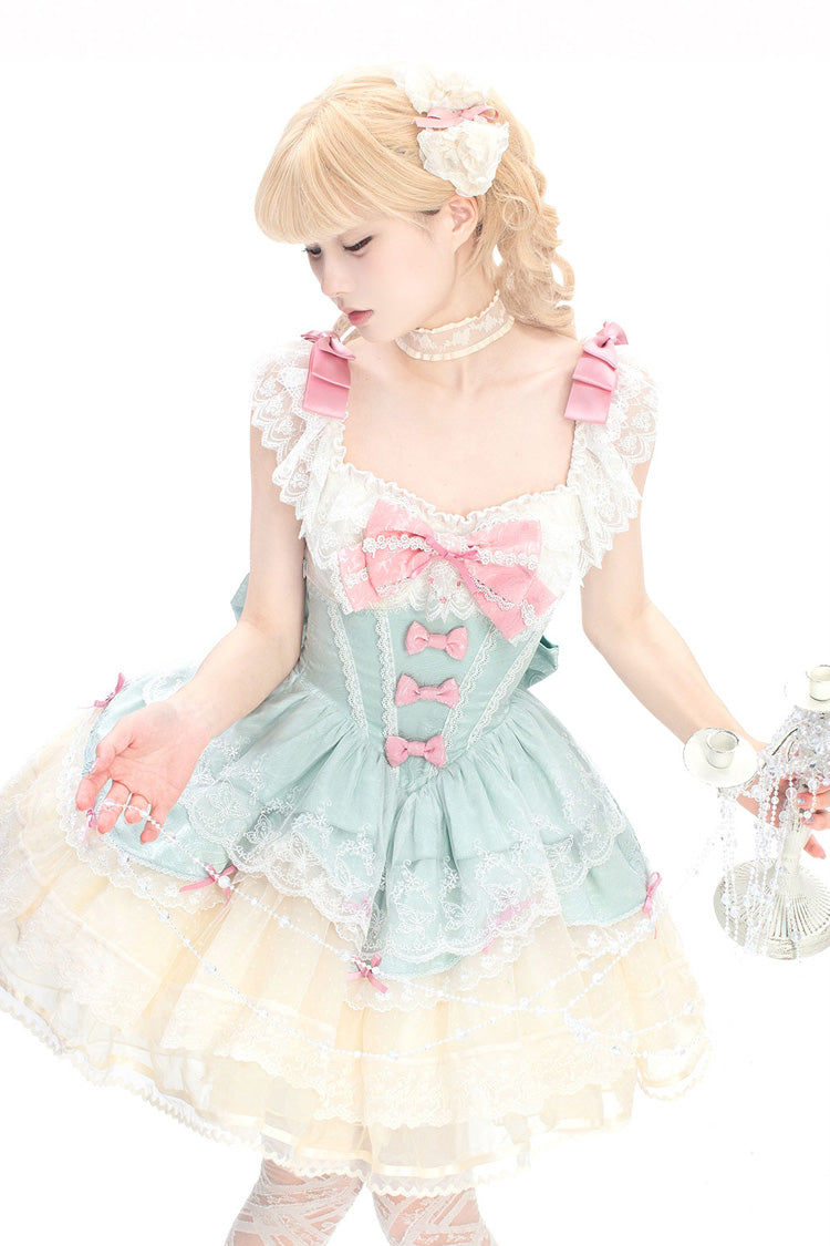 Green Parfait Romance - Sleeveless Ruffle Bowknot Lace Sweet Elegant Ballet Lolita JSK Dress - image 2
