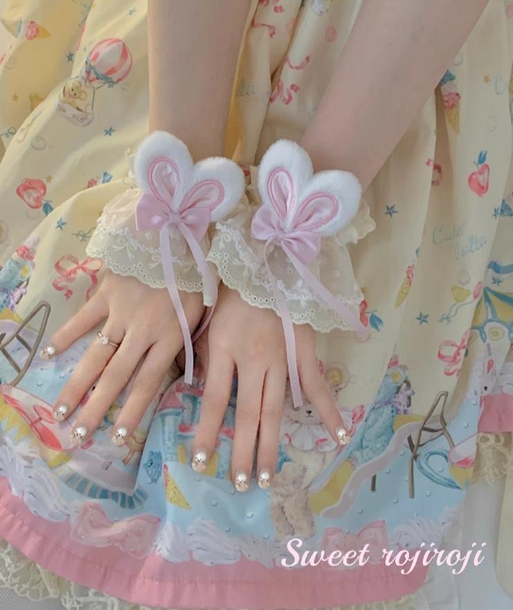 Cute Lolita Bunny Ears Cuffs Lace Summer Butterfly Hand Sleeves - image 2
