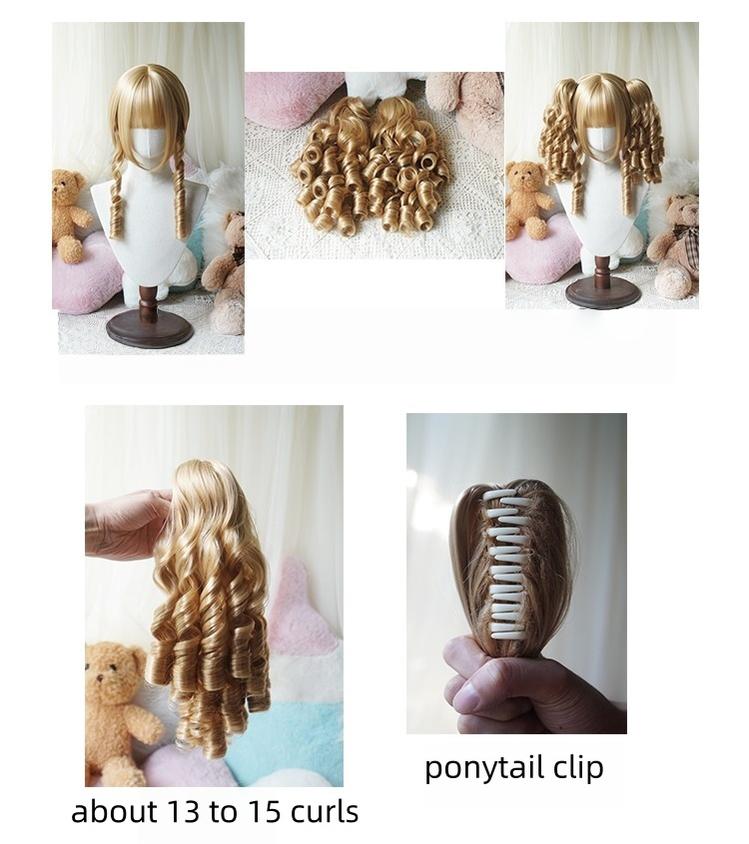 Solid Lolita Bob Wig With Detachable Curl Ponytail - image 7