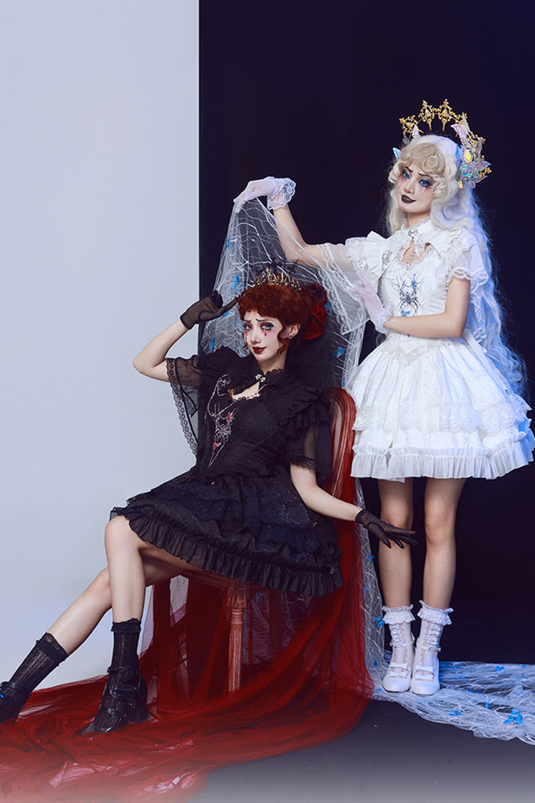 Spider Gothic Lolita Vest, Corset, Mini Skirt and Brooch Set in White - image 7