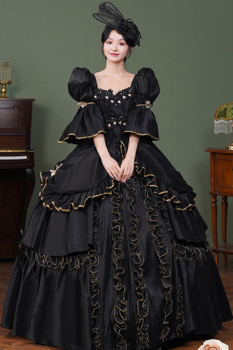 Black Gothic Victorian Lolita OP Dress with Trumpet Sleeves - image 6