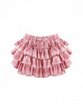Dark Pink Plaid Tiered Skirt with Shorts - serendipity - image 1
