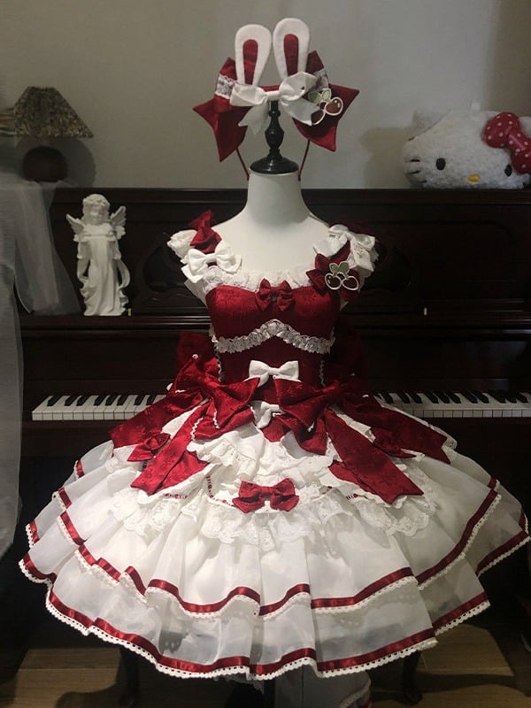 Red Rabbit Cake Lolita JSK Dress, KC and Train Full Set - image 1