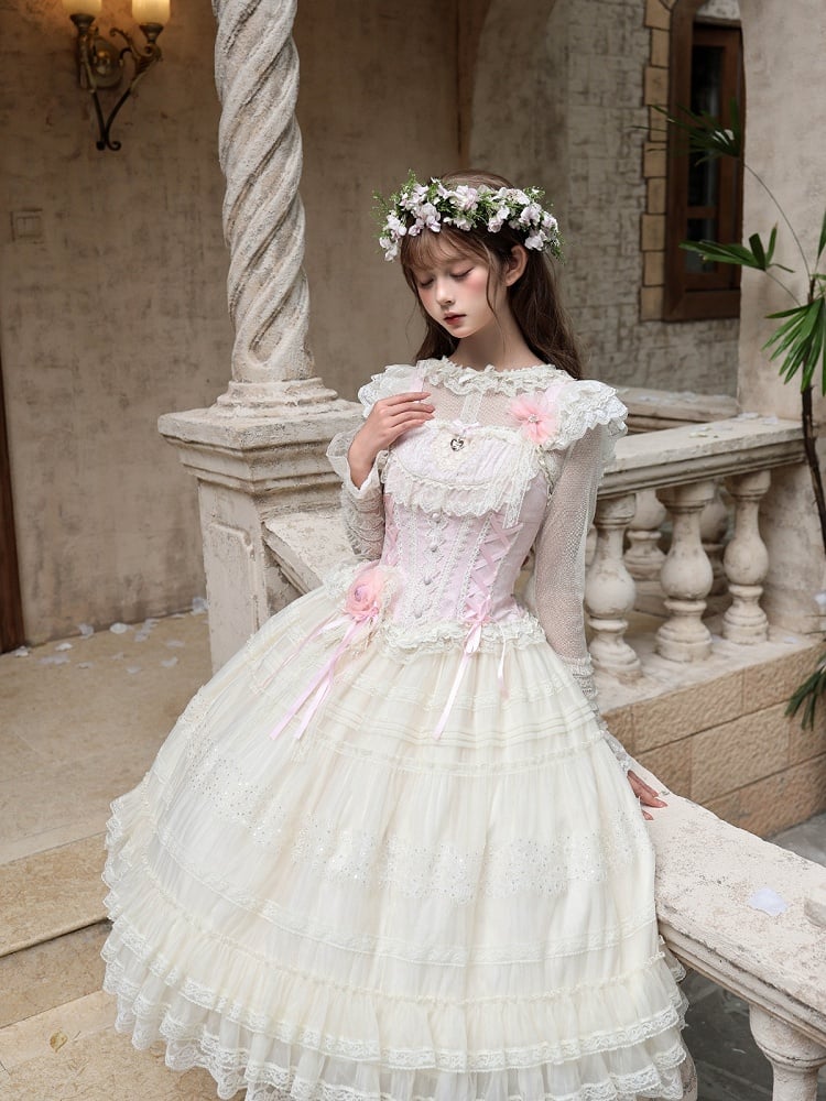 Sweet Lolita Pink and White Princess Top, Inner Shirt and Skirt Set - image 2