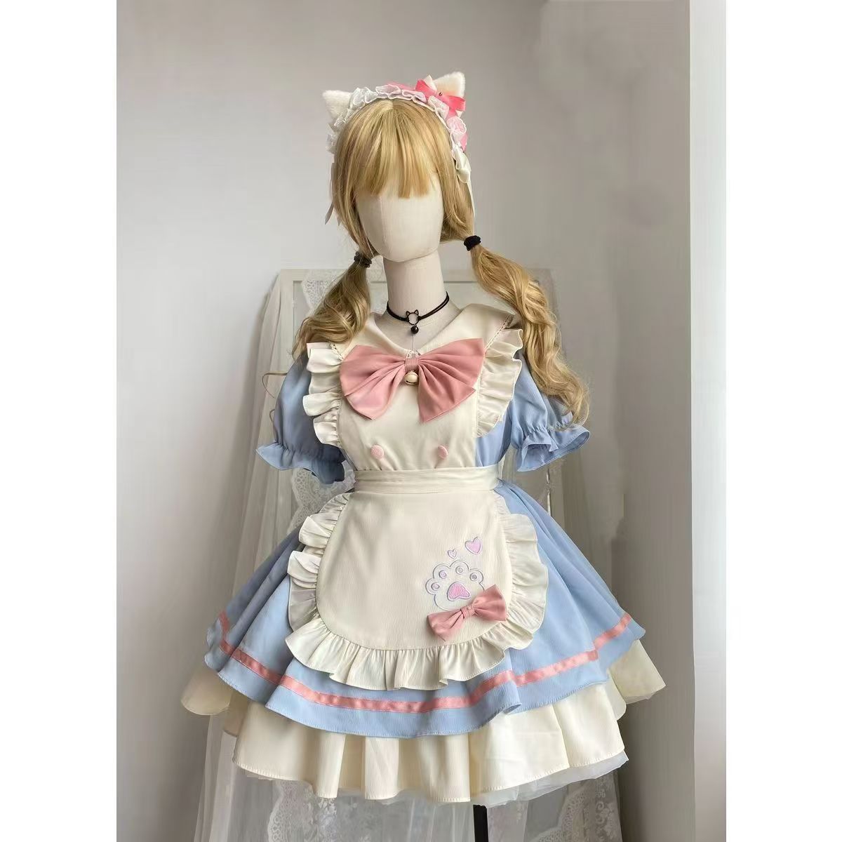 Cat Cafe Maid Sweet Kawaii Lolita OP Dress Plus Size - image 4