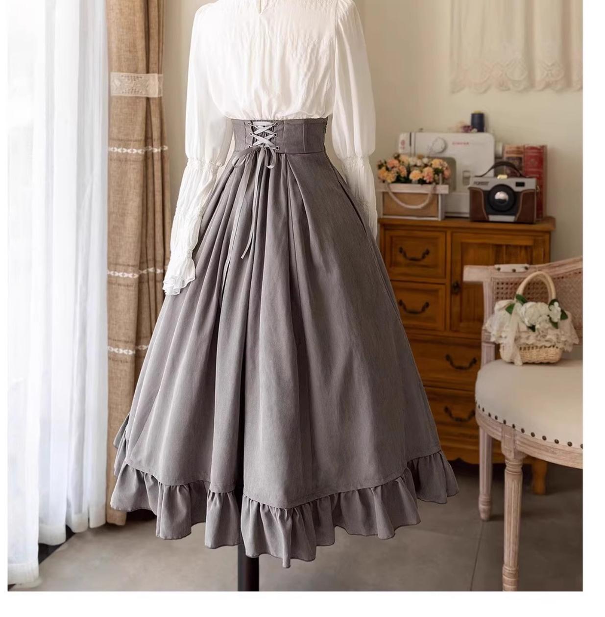 Classic Lolita A-Line Skirt, Button-Front Vest and White Blouse - image 40
