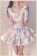 Starry Pudding Bear - Sweet Lolita JSK and Printed OP Dress - image 6