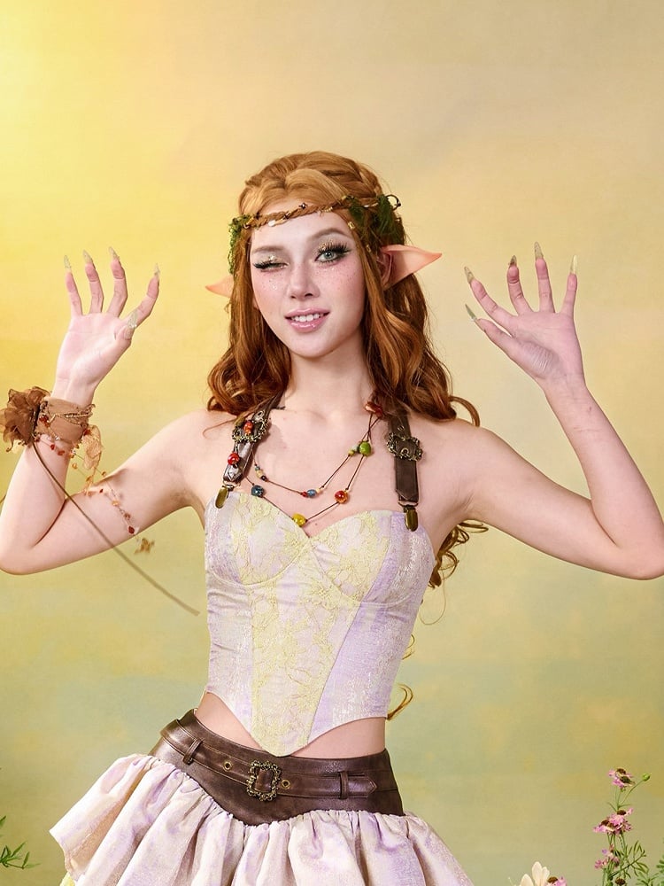Fairycore Mori Kei Purple and Green Halter Neck Corset Top - image 8