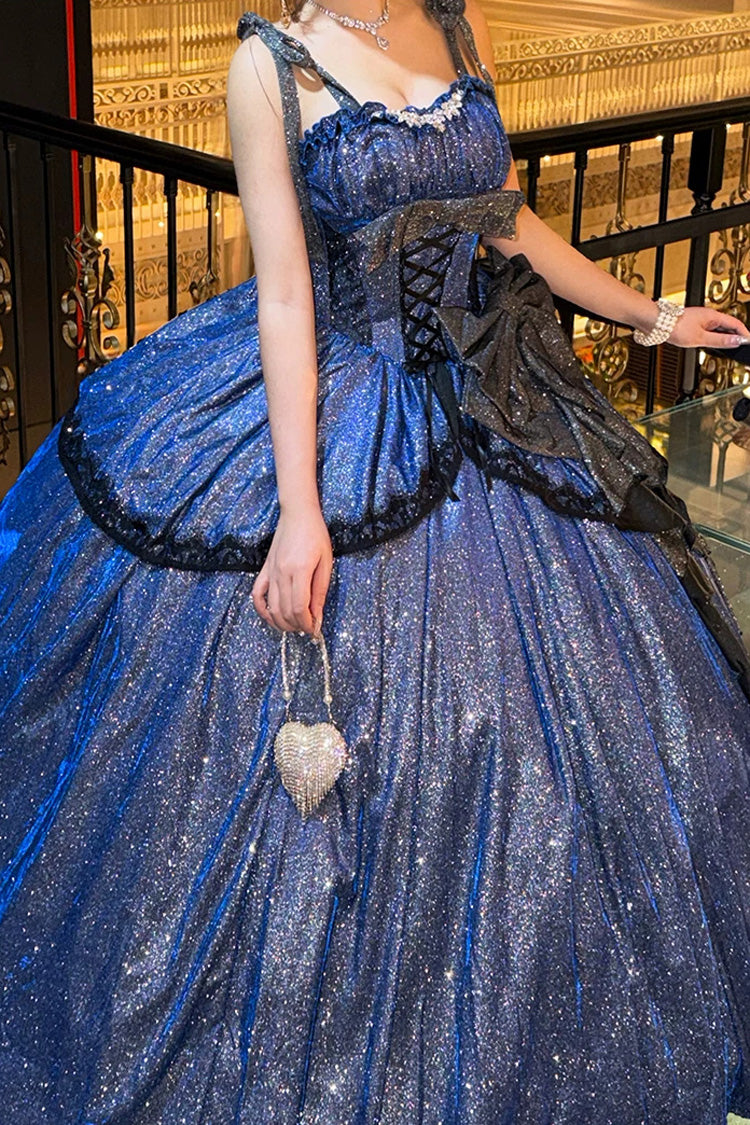Galaxy of Fallen Tears - Sleeveless Glitter Series Ruffled Bow Asymmetric Sweet Lolita JSK Dress - image 8