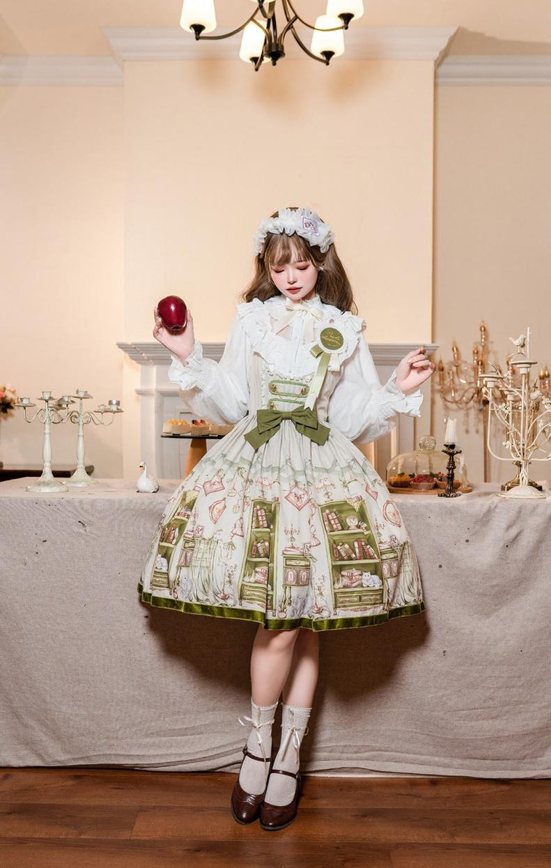 Aurora's Bookroom - Classic Lolita Bust-support JSK Dress with Bookstore Print - image 8