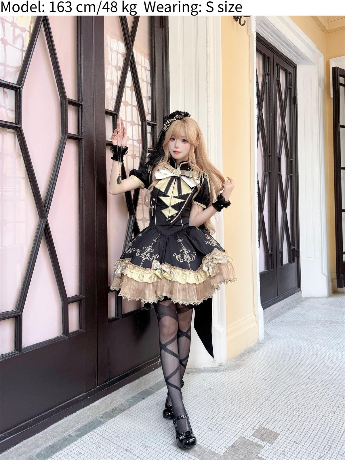 Glitter Oath - Military Lolita OP Dress with Detachable Split Tail Cloak - image 5