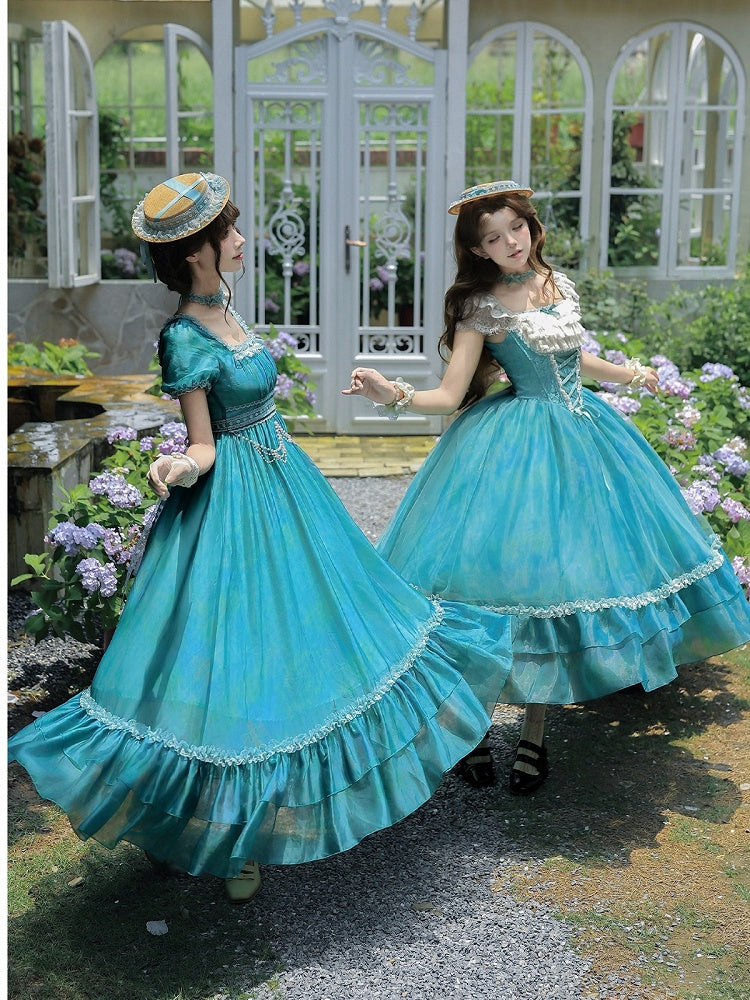 Teal Ruffle Classic Lolita OP Dress Set with Coordinating Accessories - image 11