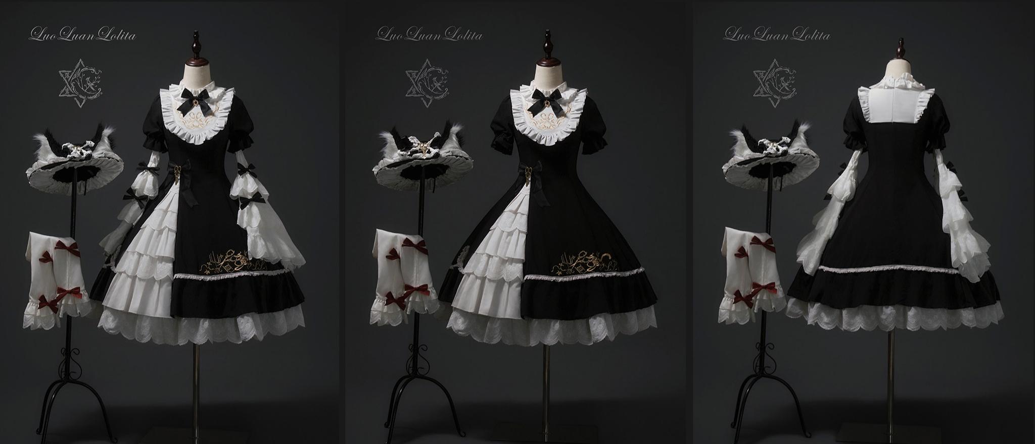 Sewing Magic Cat - Classic Lolita Six-Panel OP Dress with Embroidery and Accessories - image 5