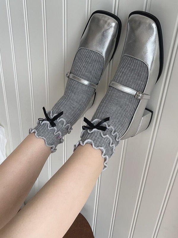 Lolita Wool Socks with Butterfly Bow and Ruffled Cuff - 5 Colors - image 5