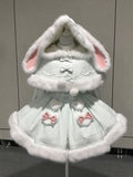 Bunny Ears Hooded Cape - Sweet Lolita Pink & White Faux Fur Dress and Accessories - image 2