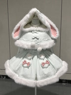 Bunny Ears Hooded Cape - Sweet Lolita Pink & White Faux Fur Dress and Accessories - image 2