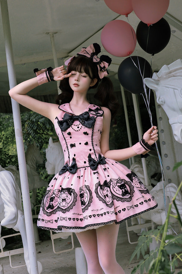 Sugar Bear - Halterneck Sleeveless Embroidered Bow Sweet Lolita Dress - image 6