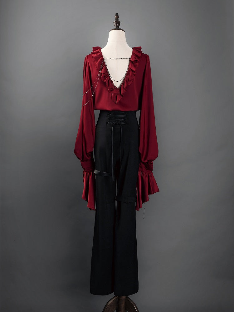 Regal V-Neck Shirt and Corset Pants Set - Shi Zhi Mao - image 3
