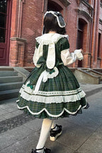 Gingham Petal Bunny - Sweet Lolita OP Dress in Green - image 4
