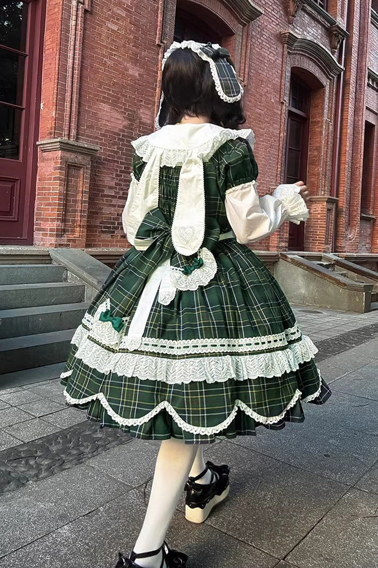 Gingham Petal Bunny - Sweet Lolita OP Dress in Green - image 4