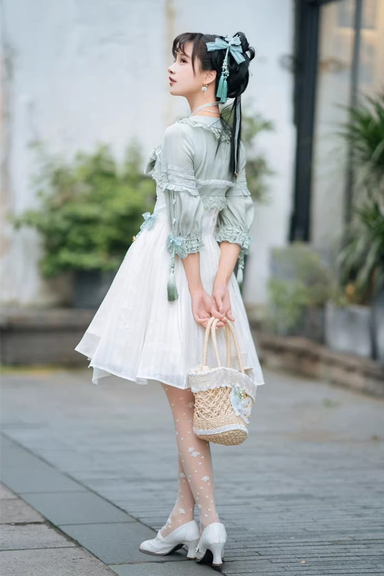Half Sleeves Ruffled Bow Sweet Lolita Hanfu Dress - image 13
