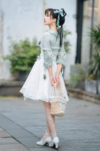 Half Sleeves Ruffled Bow Sweet Lolita Hanfu Dress - image 13