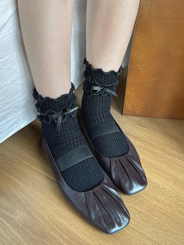 Lolita Wool Socks with Butterfly Bow and Ruffled Cuff - 5 Colors - image 7
