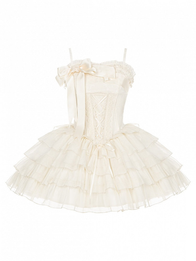 Boned Corset Waist Spaghetti Strap Tiered Lolita JSK Dress - image 1