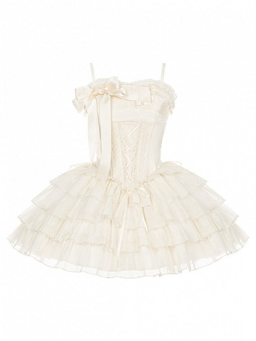 Boned Corset Waist Spaghetti Strap Tiered Lolita JSK Dress - image 1