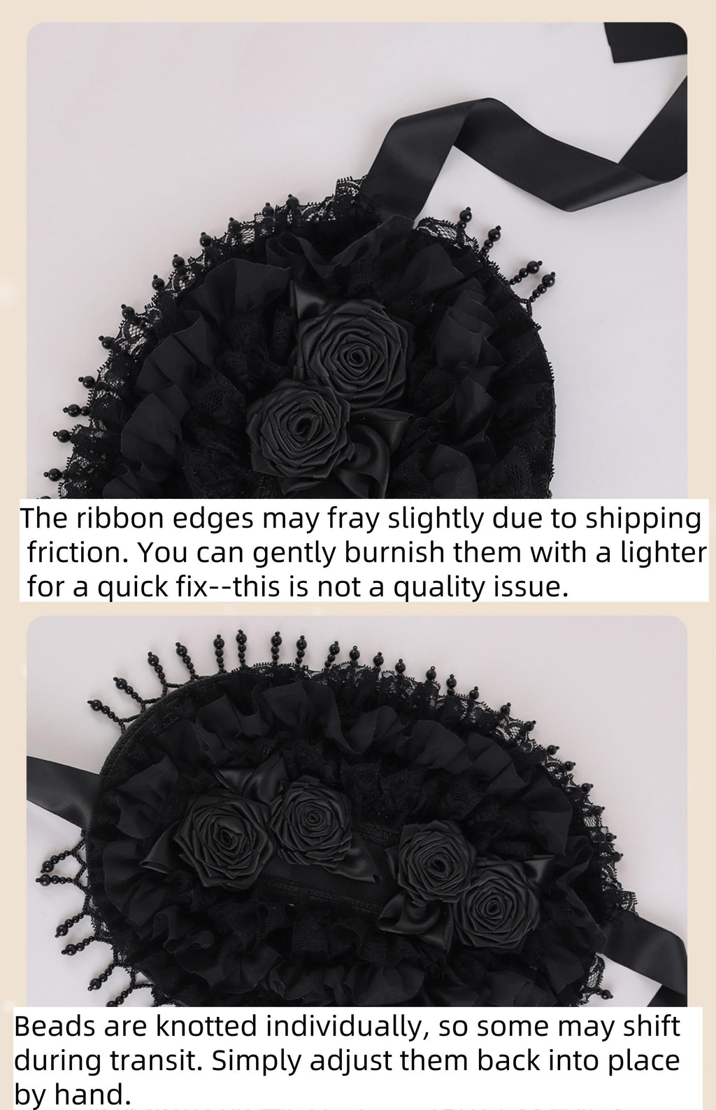 Gothic Black Rose Lolita Hat with Bead Tassels - image 8