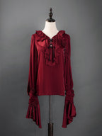 Crimson Poet Shirt with Floral Pins and Chain Accents - Shi Zhi Mao - image 2